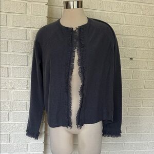 Minnie Rose Charcoal Fringe cashmere cardigan